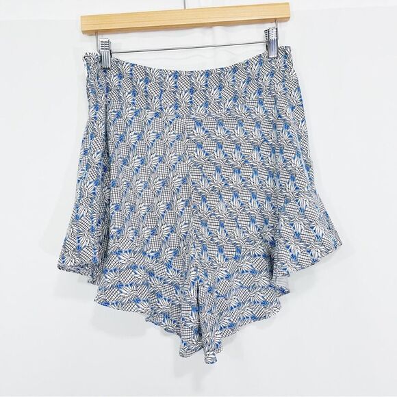 Anthropologie Maeve Blue Pineapple Printed Ruffled Shorts High Rise Novelty Cute - Picture 8 of 8